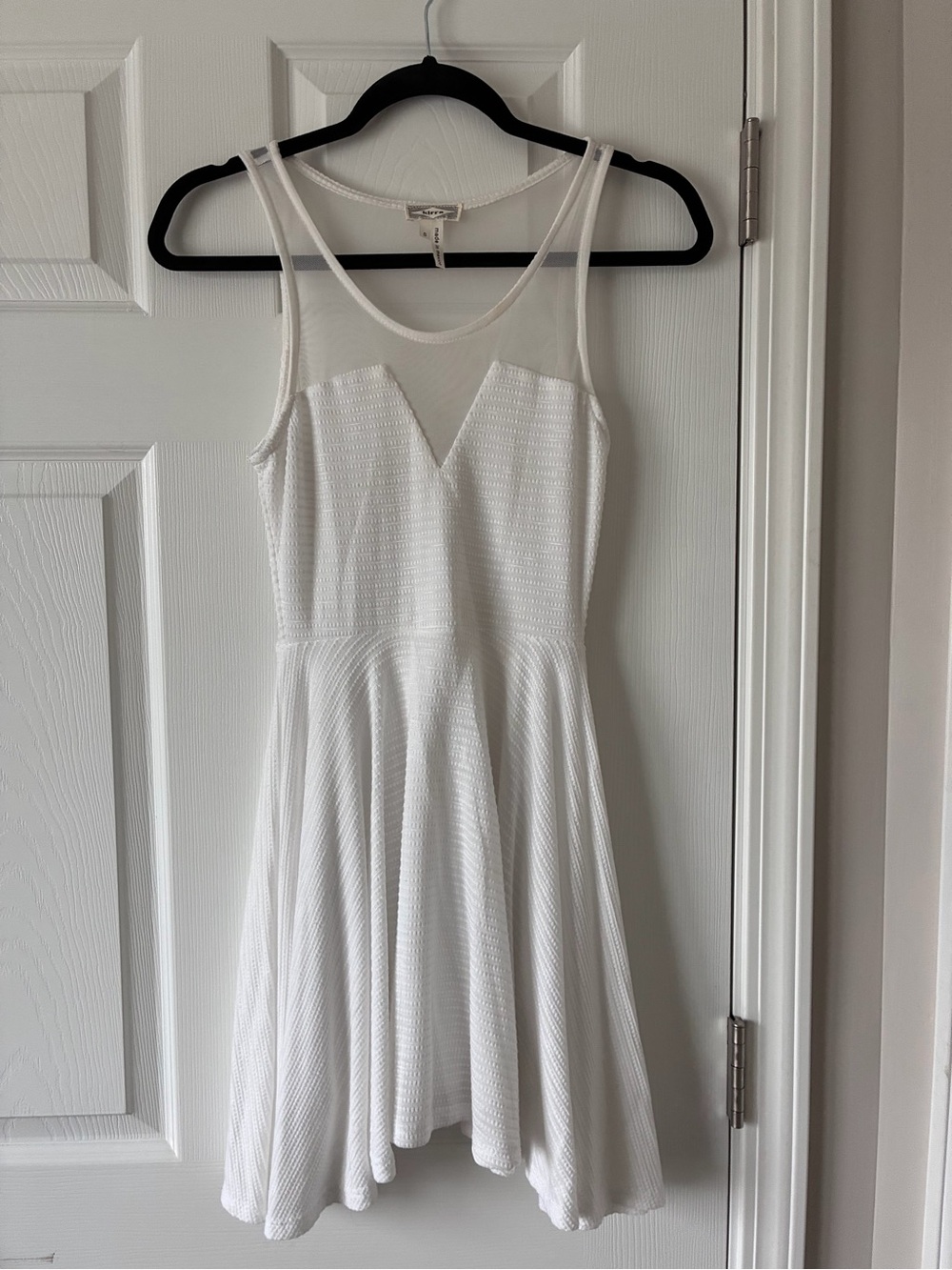 Kirra White Mesh Yoke Fit-and-Flare Mini Dress